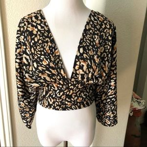 Forever 21 Woven Top Large Black Tan New Smock